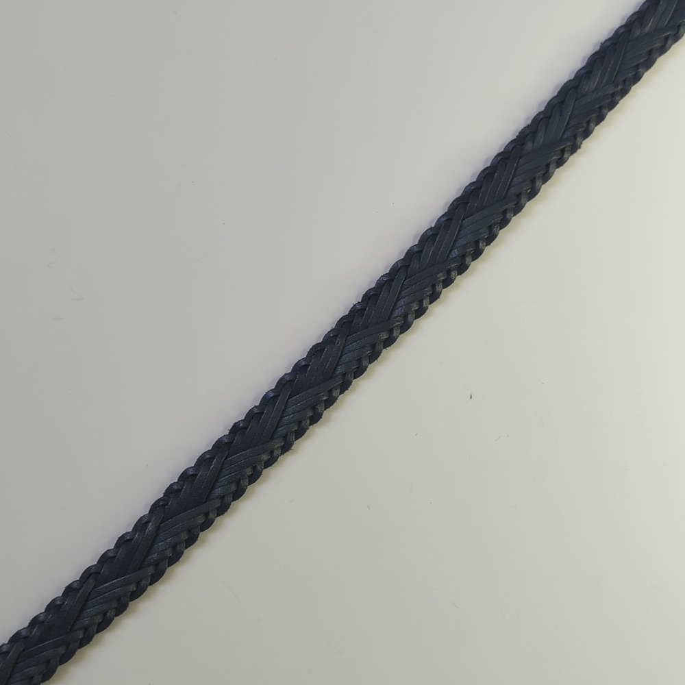 Honors 90's Vintage Classic Braided Genuine Split Cowhide Leather Belt Navy L - Picture 4 of 8